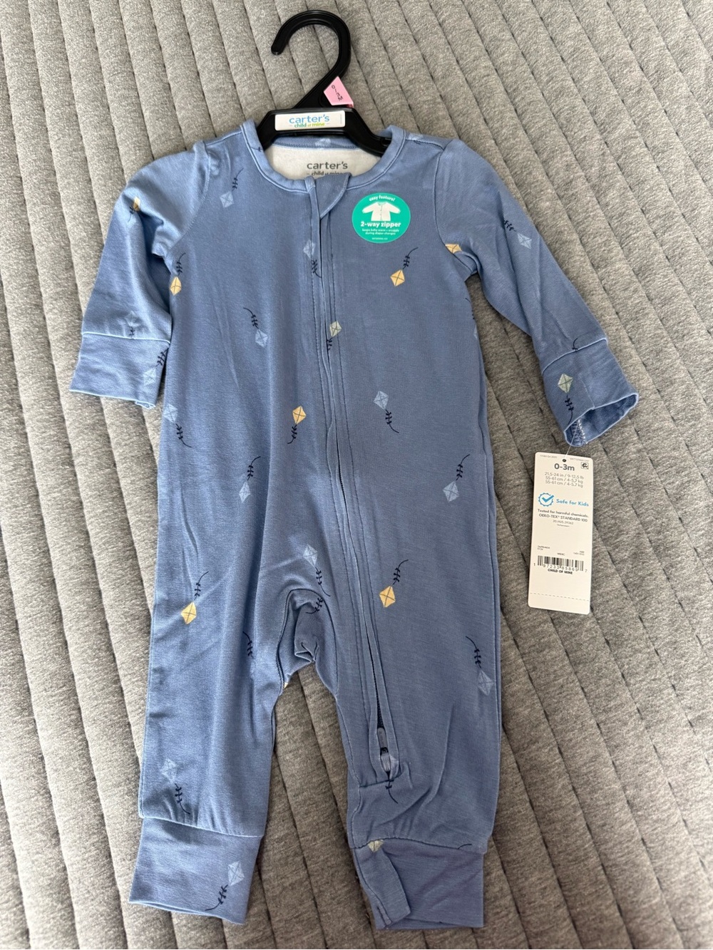 child of mine Blue Kite-Print Zip Front Baby One-Piece Footie